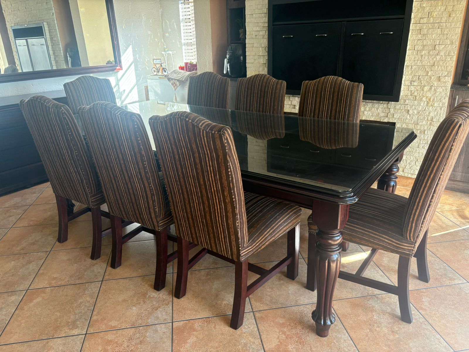 Rich dark wood tones showing dated appearance